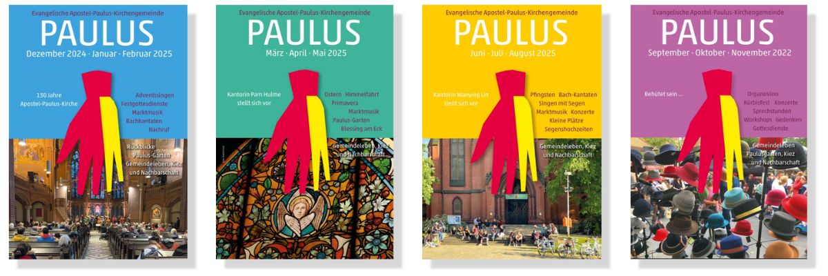 Vier verschiedene Titelbilder des Paulus-Gemeindebriefes