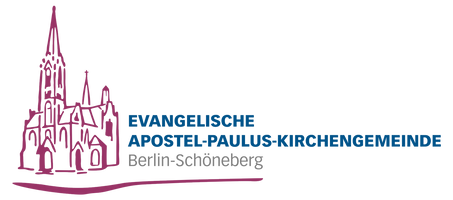 Startseite mit Logo der Apostel-Paulus-Gemeinde, Zeichnung der Kirche mit Text