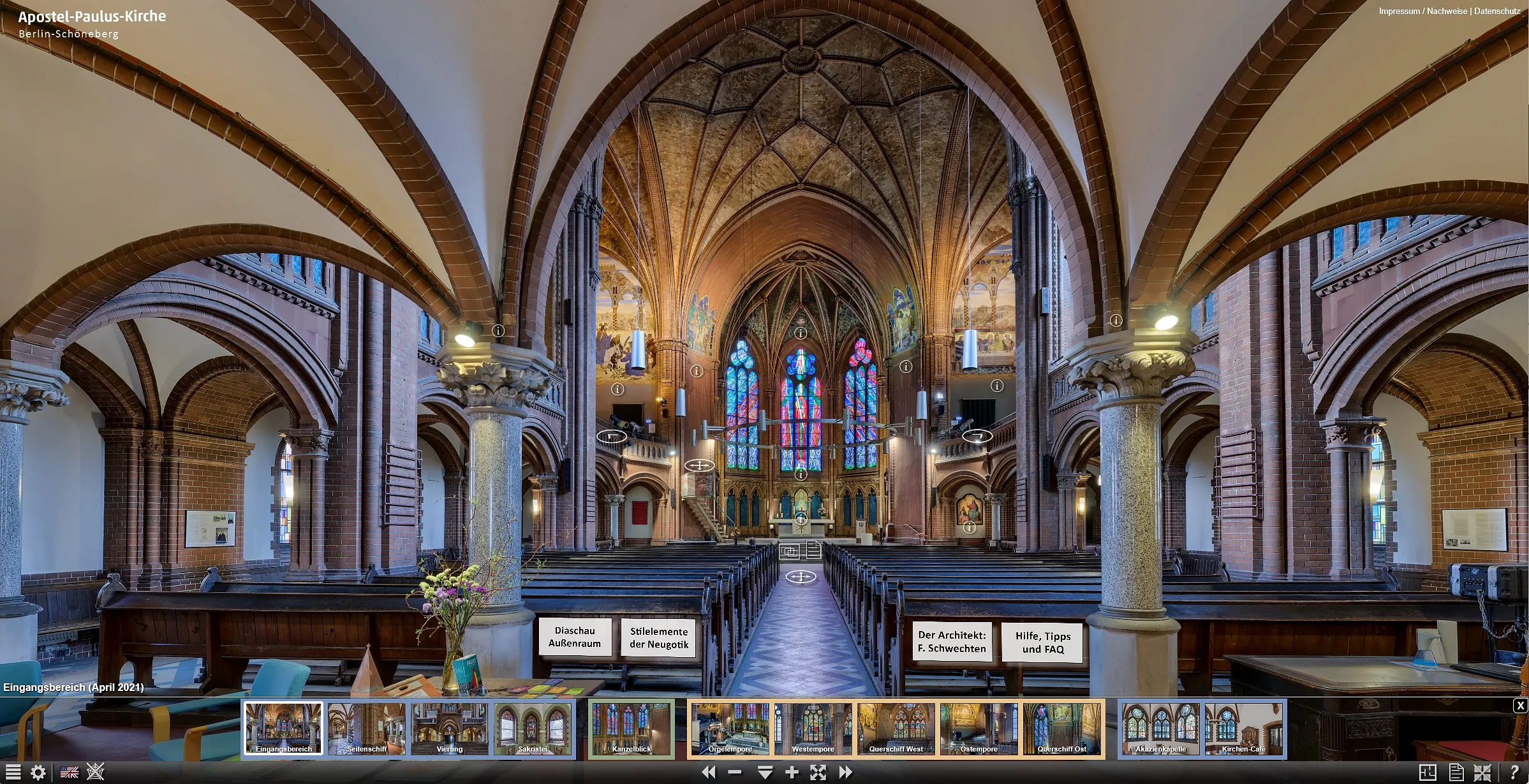 Foto aus der virtuellen Tour im Innenraum der Apostel-Paulus-Kirche