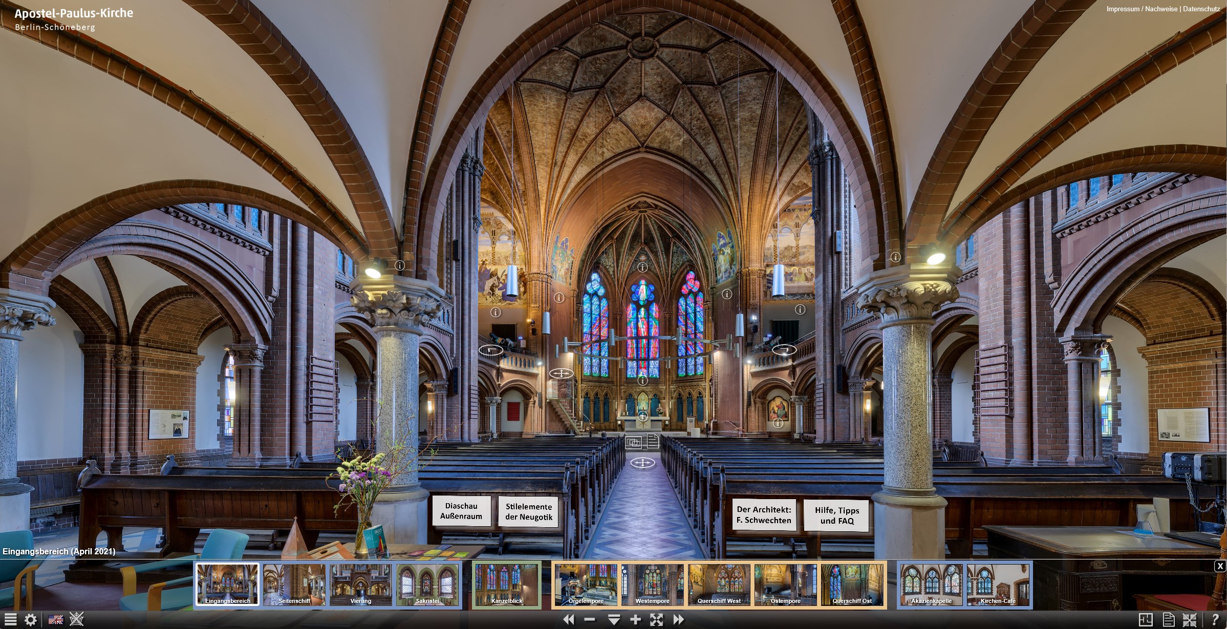 Foto aus der virtuellen Tour im Innenraum der Apostel-Paulus-Kirche