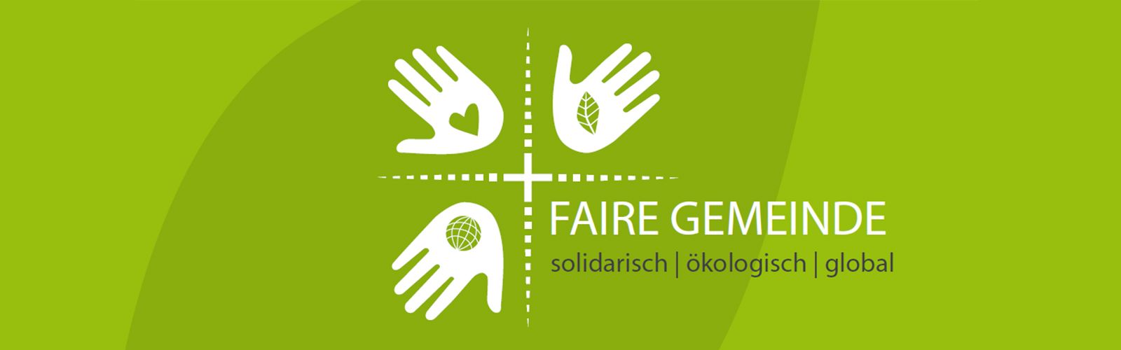 Logo 'Faire Gemeinde' mit drei geöffneten Händen und Text 'solidarisch, ökologisch, global'